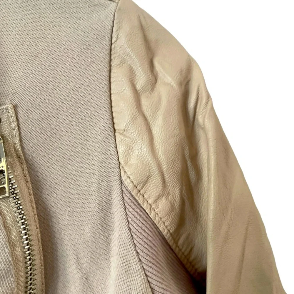 Blank NYC Drape Moto Jacket Asymmetrical‎ Full Zip Faux Leather Pink Tan M
